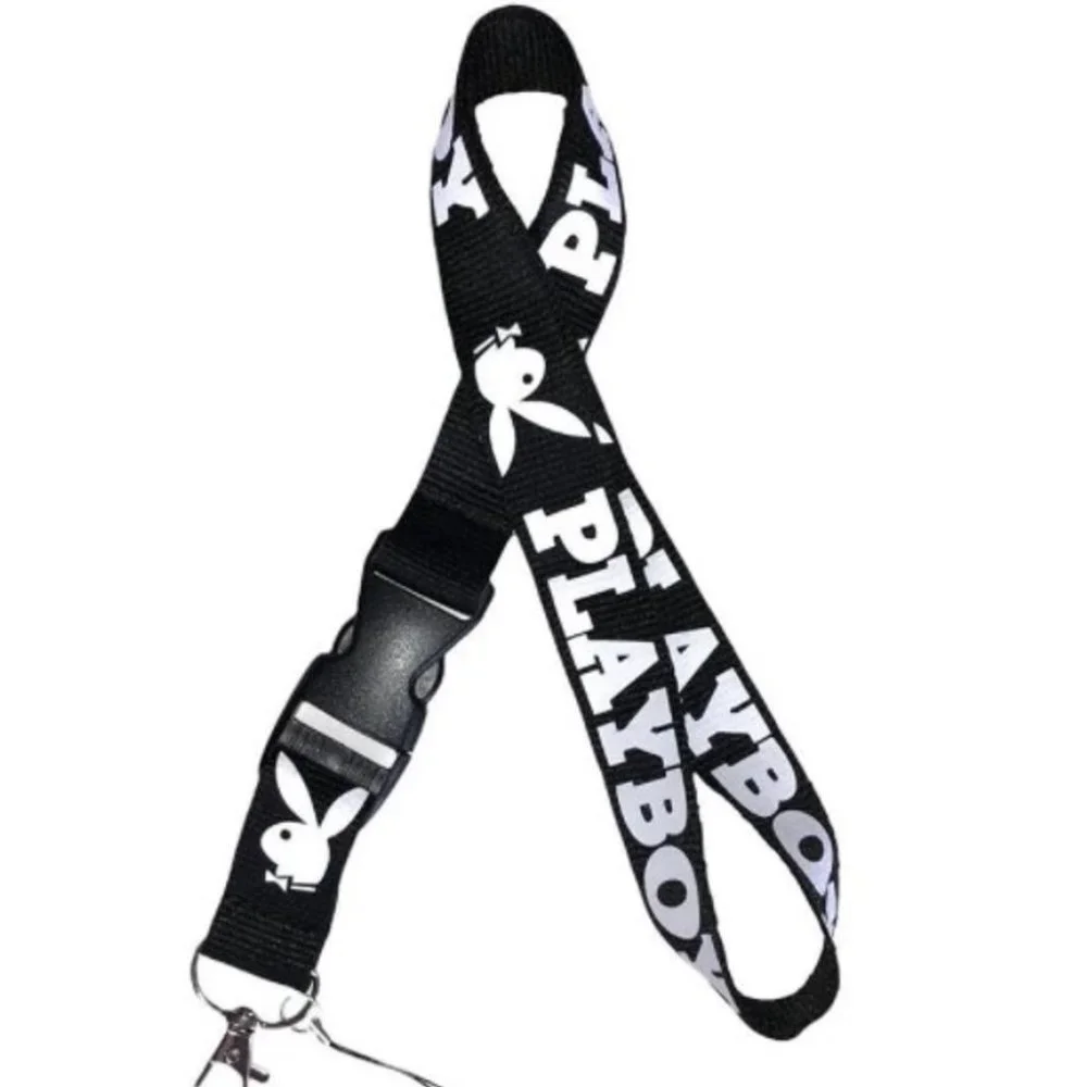 Playboy Bunny Logo Black Quick Release Lanyard Keychain ID Holder